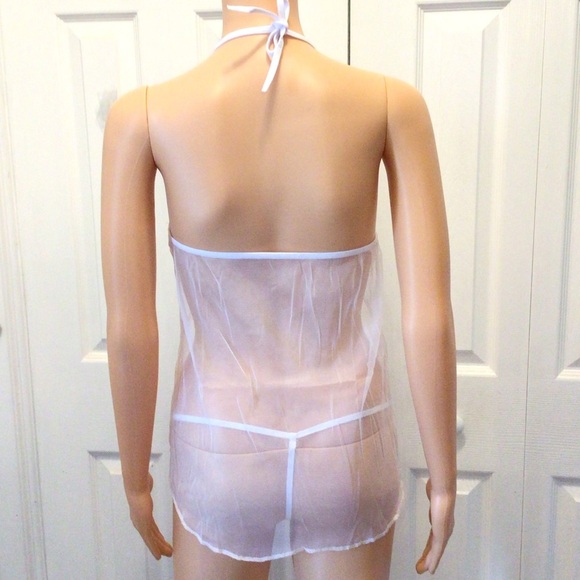 NWOT 2pc White Mesh & Lace Lingerie Lightweight Chemise & Thong Panty Set Small - Picture 4 of 5